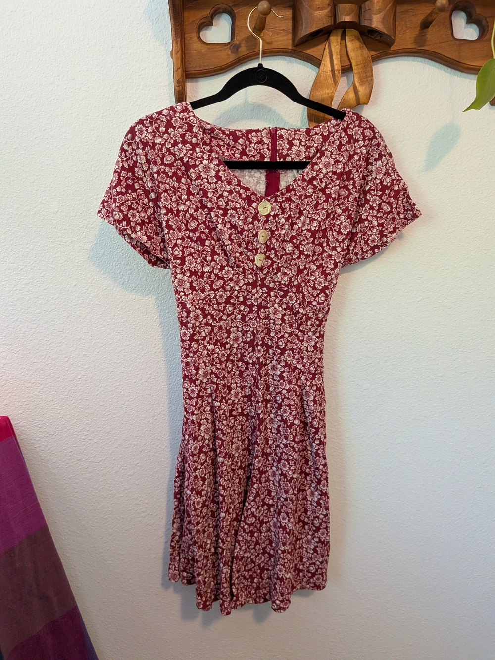Floral Button-Front Red Short Sleeve Romper